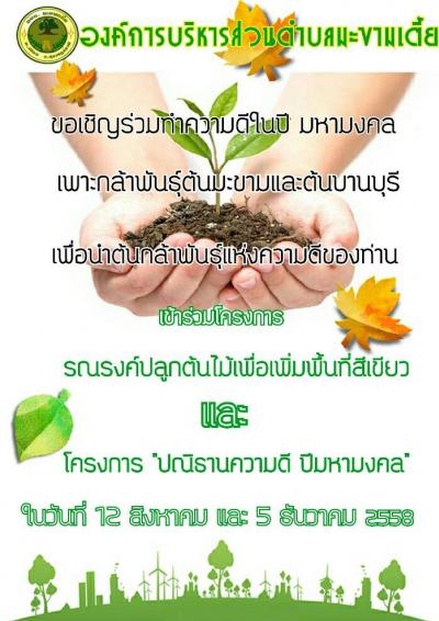 เชิญชวนเพาะกล้าพันธุ์แห่งความดี (ต้นมะขาม และ ต้นบานบุรี) เพื่อเข้าร่วมโครางการ "รณรงค์ปลูกต้นไม้เพื